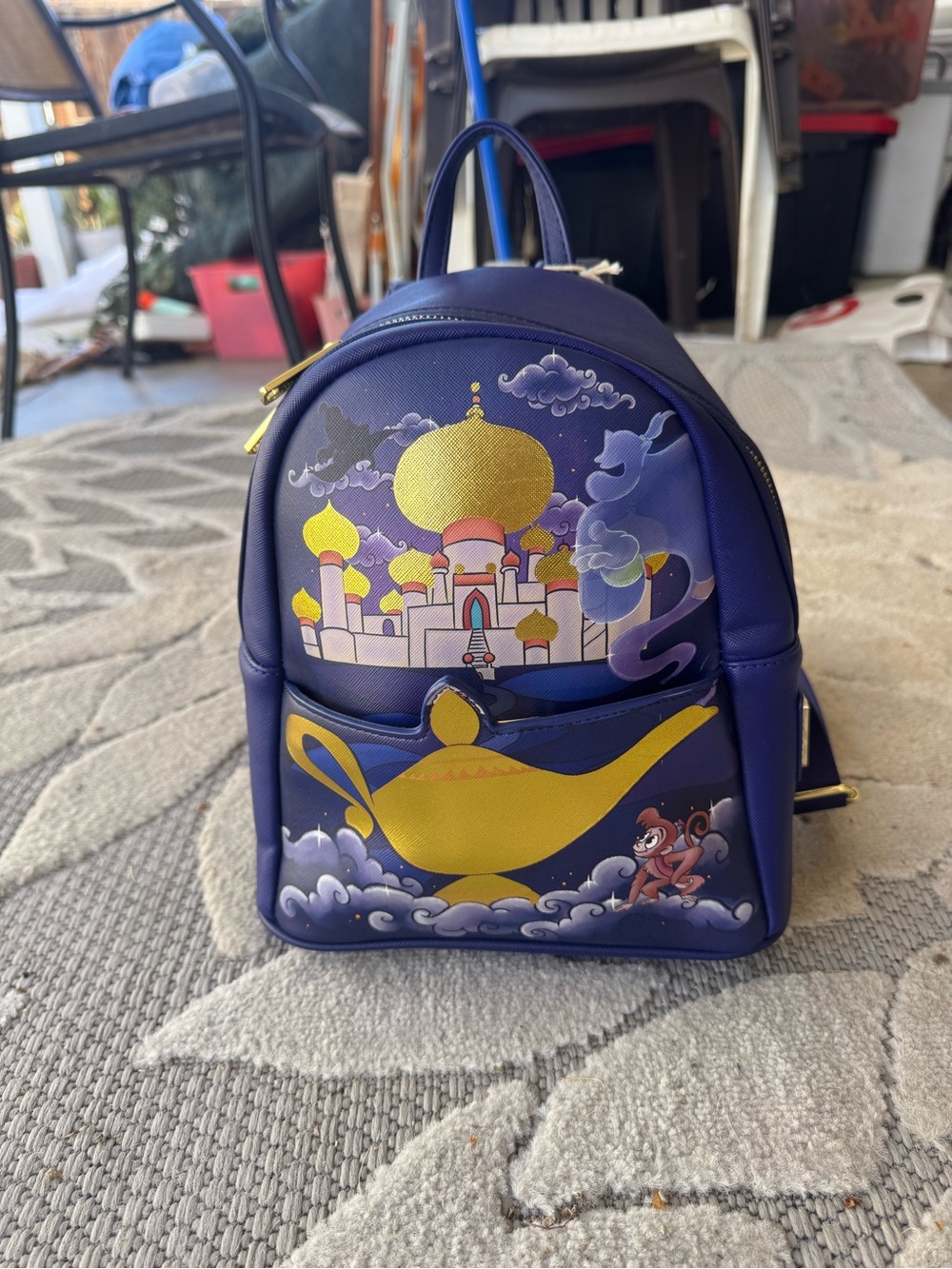Loungefly Purple and Gold Aladdin Mini Backpack with Lamp Design